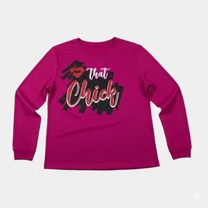 Mayfair That Chick Graphic Long Sleeve Shirt Womens Size Large Magenta Pink